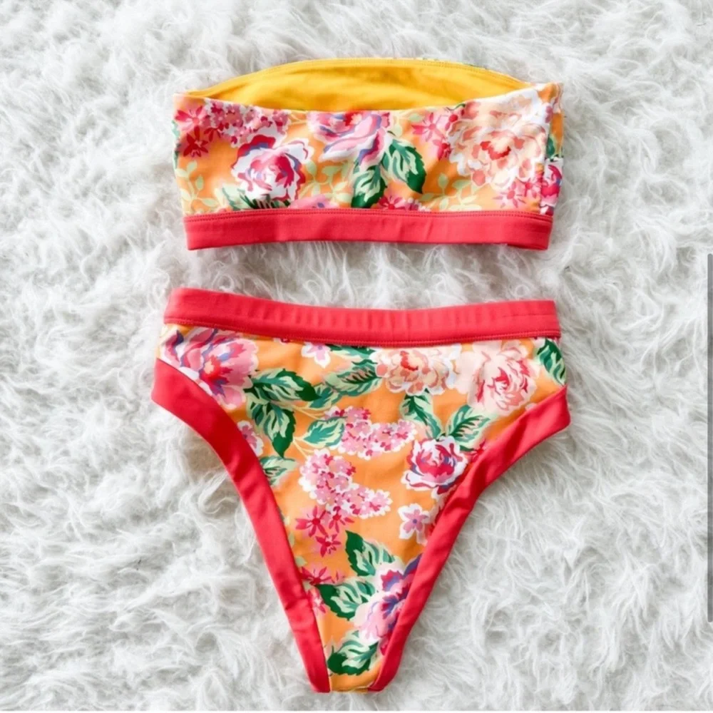 Lovers + Friends Floral Bandeau Bikini Set Size small - Picture 5 of 8